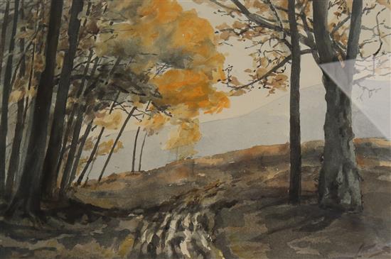 L. H. Walker, watercolour, woodland scene, 35 x 54cm